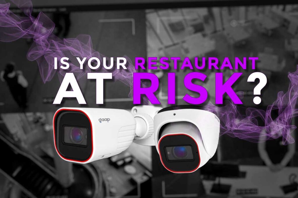 Two security cameras with text Is Your Restaurant At Risk?